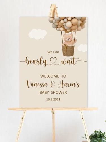 Vista 2 de Letrero de bienvenida para baby shower, globo de aire caliente, letreros de baby shower, letrero de bienvenida al baby shower, letrero personalizado