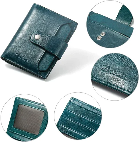 Vista 4 de BOSTANTEN - Billetera de cuero para mujer con bloqueo RFID, pequeña, con cremallera, de bolsillo, para tarjetas, con ventana para documento