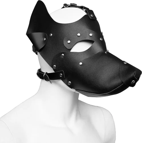 Vista 2 de Máscara de piel para cachorros con tachuelas y orejas para Halloween y Navidad Negro