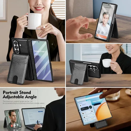Vista 5 de SkyEagle Funda Cartera magnética desmontable compatible con Magsafe para Samsung Galaxy Z Fold 7 con tarjetero Protector de pantalla integrado