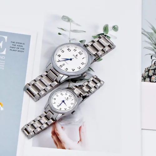 Vista 5 de BUREI Reloj de cuarzo para hombre con números arábigos simples y correa de acero inoxidable