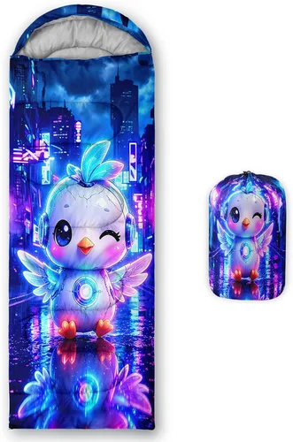 Vista 26 de QOOMO Axolotl - Lindos sacos de dormir para campamento, 3 estaciones, clima cálido y fresco, ligeros, impermeables, para adultos y niños, viajes