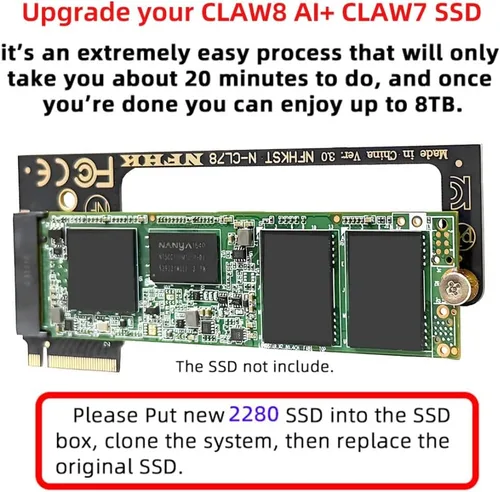 Vista 7 de chenyang MSI CLAW8AI/CLAW7 Gaming Internal M.2 NVME M-Key 2230 a 89.764 in SSD Card Upgrade Adaptador de extensión