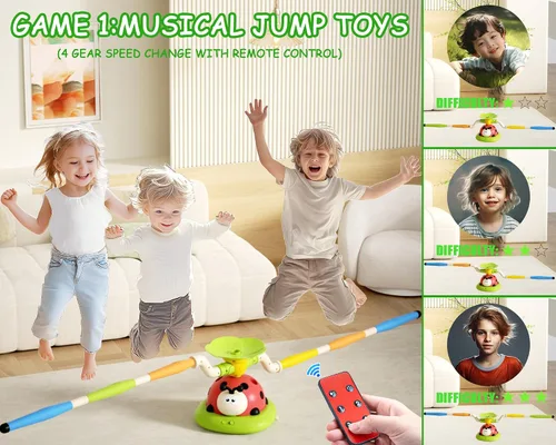 Vista 3 de Juguetes Musicales de Salto 5 en 1, Juego de Lanzar Anillos Pisoteando Lanzacohetes para Niños, Juguetes de Evitar Obstáculos y Saltar en Cuclillas