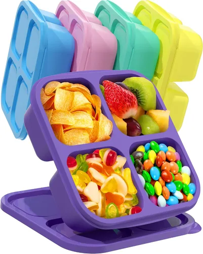 Vista 8 de Canfanni 5 recipientes Bento para aperitivos, contenedores reutilizables de almacenamiento de alimentos divididos con 4 compartimentos, contenedor