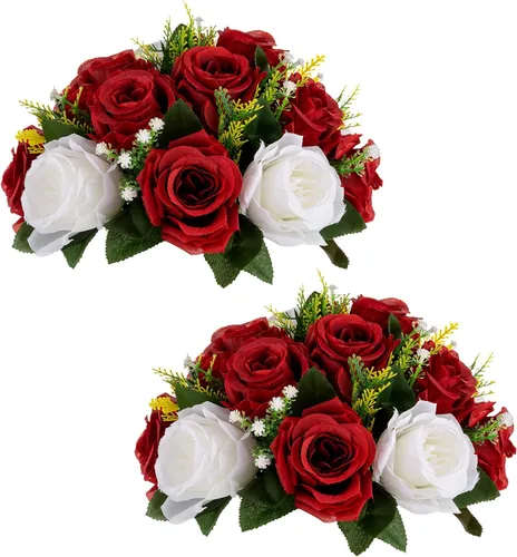 Vista 34 de Sziqiqi Flores de rosas artificiales de seda sintética para decoración de centros de mesa de boda, decoración del hogar, paquete de 2 unidades Azul