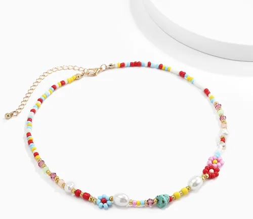 Vista 5 de Colorful Beaded Necklace for Women Beaded Pearl Choker Necklace for Teen Girls Stainless Steel 14K Gold Plated Necklace Y2K Trendy Pearl Necklace