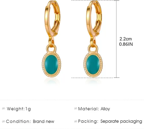 Vista 5 de W WEILIRIAN Aretes colgantes de cuentas verdes bohemias, aretes de gota ovalados, aretes de aro minimalistas, joyería para mujeres y niñas, regalos