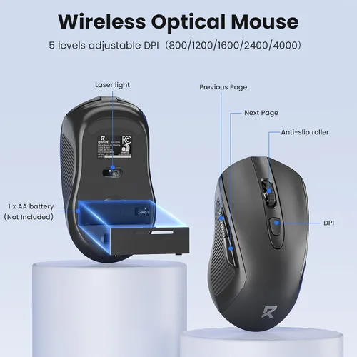 Vista 3 de Redragon Combo de teclado y mouse inalámbricos, teclado ergonómico de computadora de tamaño completo de 2.4 G con mouse inalámbrico ajustable DPI