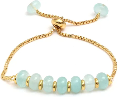 Vista 31 de Gempires - Pulsera de cuentas redondas naturales, chapada en oro amarillo de 14 quilates, joyería hecha a mano, pulseras ajustables para mujer