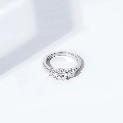 Vista 7 de Tienda Collection Platinum or Gold Plated Sterling Silver Round 3-Stone Ring made with Infinite Elements Cubic Zirconia