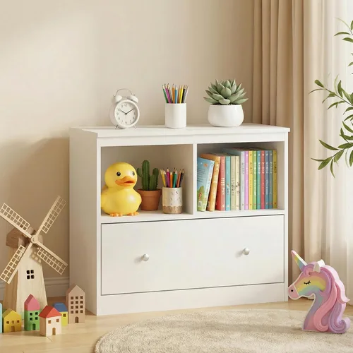 Vista 4 de Ikebana Organizadores y almacenamiento de juguetes para niños, estantería para niños pequeños con cajón, estantería para niños para salas