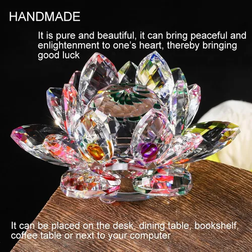 Vista 2 de Flor de loto de cristal brillante, 4 pulgadas, reflejo de loto de cristal transparente para Feng Shui, decoración del hogar, adornos o peso de papel