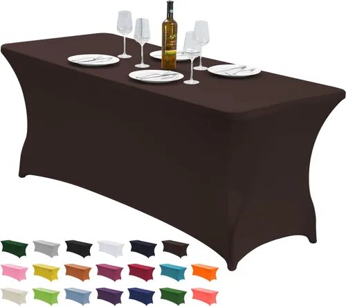 Vista 12 de CWK - Funda de mesa de elastano elástica impermeable de 4 pies para mesas rectangulares - Mantel elástico ajustable para mesas plegables, tela