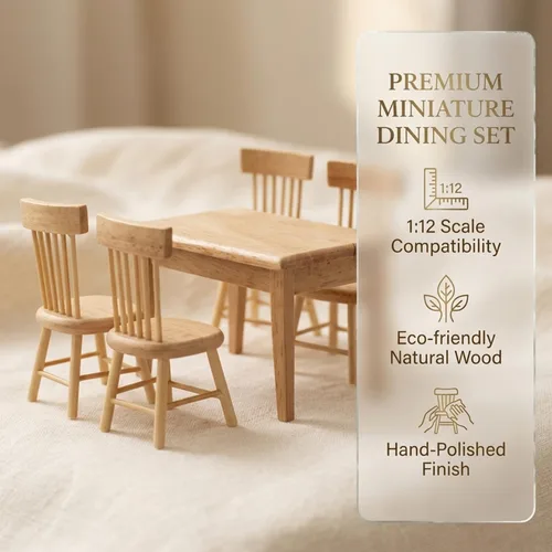 Vista 5 de Z MAYABBO Muebles de madera para casa de muñecas de mesa y silla, accesorios de casa de muñecas en miniatura para comedor, escala 1/12