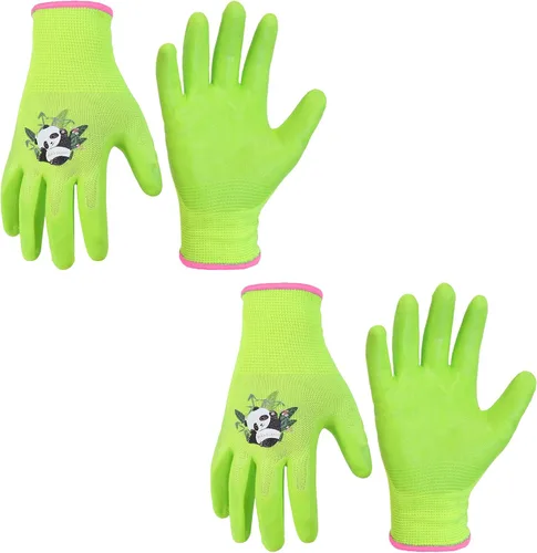 Vista 8 de HANDLANDY 3 pares de guantes de jardinería para niños sin látex, guantes de jardín para niños y niñas con revestimiento de nitrilo para niñas y Verde