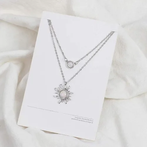 Vista 2 de MJartoria Gargantilla en capas de doble cadena de girasol con colgante de cristal de sol y luna, collares de joyería BFF regalos para mujeres y niñas