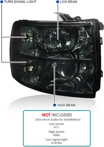 Vista 3 de SPEC-D TUNING Faros delanteros con reflector ámbar compatible con Chevy Silverado 1500 2007-2013, 2500HD 3500HD 2007-2013, conjunto de lámpara