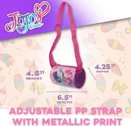 Vista 4 de JoJo Siwa Bolso bandolera para niñas bolso de mano con estampado de purpurina con correa de nailon ajustable bolso de mensajero ligero para niñas