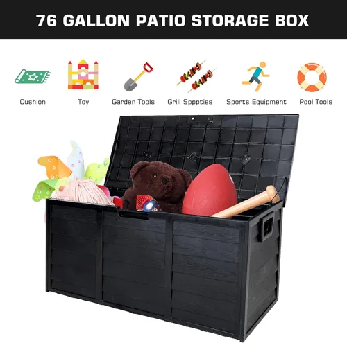 Vista 9 de YUSING - Caja de 76 galones, caja de almacenamiento para exteriores impermeable con ruedas y funda impermeable para cojines de patio y almohadas