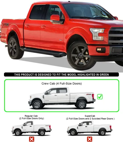 Vista 4 de APS Estribos negros compatibles con Ford F-150 2015-2026 SuperCrew Cab & F-150 Lightning 2022-2026 & F-250 F-350 Super Duty 2017-2026 Crew Cab