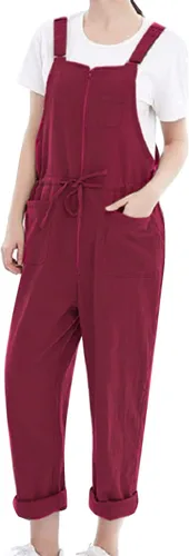Vista 7 de Flygo Monos casuales de algodón para mujer, con correa ajustable, overoles holgados Verde Armada (ArmyGreen)