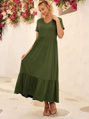 Vista 5 de LILLUSORY Vestidos casuales de manga corta con cuello en V y bolsillos para mujer
