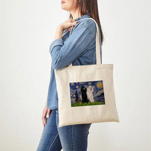 Vista 2 de CafePress The Starry Night by Vincent Van Gogh - Bolsa de lona reutilizable de lona beige, Caqui, S