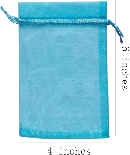 Vista 2 de Bolsas de regalo de organza de 4 x 6 pulgadas con cordón para joyas, dulces, paquetes de 50 bolsas de té de tela transparente azul aguamarina