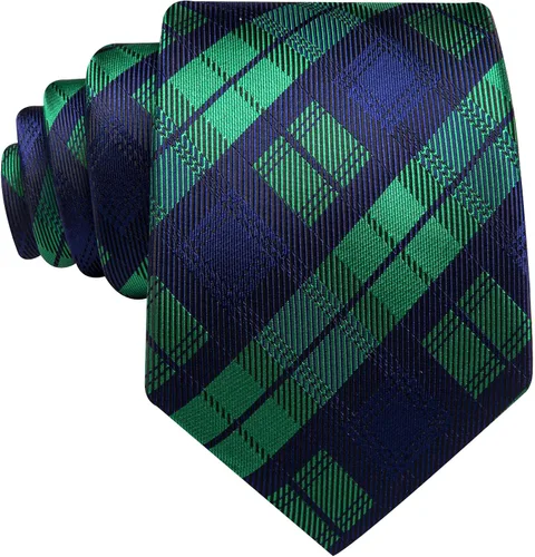 Vista 117 de Barry.Wang Juego de corbatas a cuadros para hombre con pañuelo gemelos de rayas clásicas