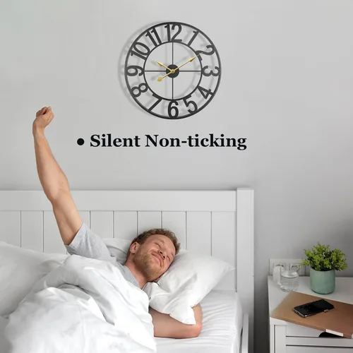 Vista 5 de Reloj de pared grande para exteriores, silencioso sin tictac, funciona con pilas, reloj de pared de metal moderno negro para patio, porche, área