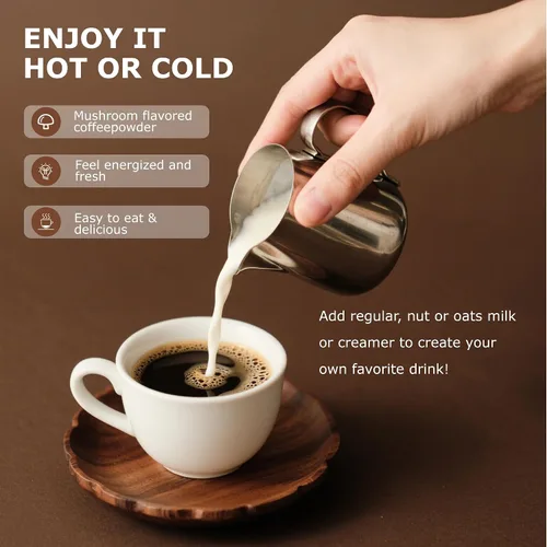 Vista 7 de 6.35 oz, polvo orgánico de hongos matcha, matcha japonés y 12 ingredientes naturales, café instantáneo, polvo con leche, alternativa al café