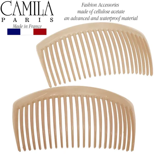 Vista 2 de Camila Paris CP3022 - Peines laterales franceses grandes, curvados, beige con torsión francesa para el cabello, decorativas, pinzas de sujeción