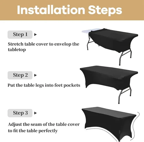Vista 3 de Mantel rectangular personalizado, tamaño de 4 pies/6 pies, personalizado con logotipo/texto/imagen, material de elastano y poliéster, lavable a