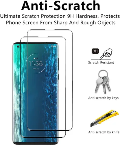 Vista 4 de Protector de pantalla curvado 3D para Moto Edge (2020), [2 unidades] de vidrio templado de cobertura completa para Motorola Edge 2020 (6.7 pulgadas)