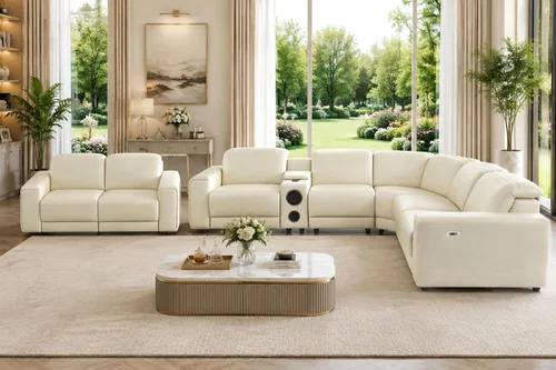Vista 48 de Juego de sofá seccional reclinable de cuero, sofá seccional con 4 sillones reclinables Juegos de muebles de sala con 3 reclinables, luz LED