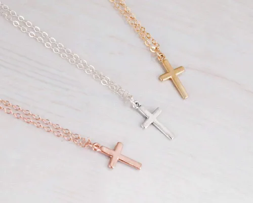 Vista 17 de Collar de cruz de oro para mujer, collares con colgante de cruz minimalista, longitud de 16 a 18 pulgadas, joyería cristiana hecha a mano, regalo
