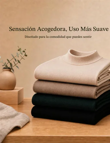 Vista 5 de COOFANDY Suéter de cuello alto falso para hombre, ajuste delgado, informal, básico, suéter térmico de punto 01-Negro