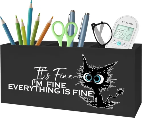 Vista 7 de Zarigüeya Sarcástica Enojada Portalápices y Portaplumas para Escritorio, First of All I'm A Delight Organizador de Lápices de Madera para Accesorios