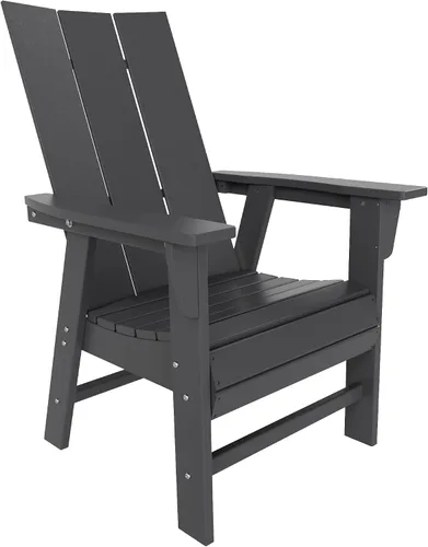 Vista 10 de HDPE Shoreside Modern Curveback Adirondack Silla de comedor, color negro