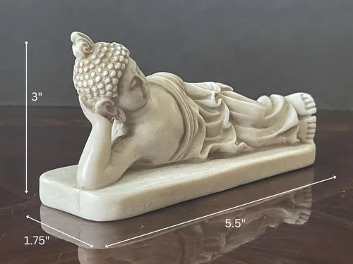 Vista 5 de Estatua de Buda reclinable – Escultura de meditación Nirvana durmiente – Figura budista tailandesa – Decoración del hogar Feng Shui – Resina pequeña