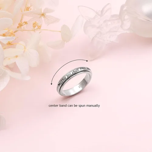 Vista 2 de Anillo giratorio de plata de ley 925 para hombres y mujeres, anillos para aliviar la ansiedad y el estrés y TDAH, anillos para autismo con mensaje