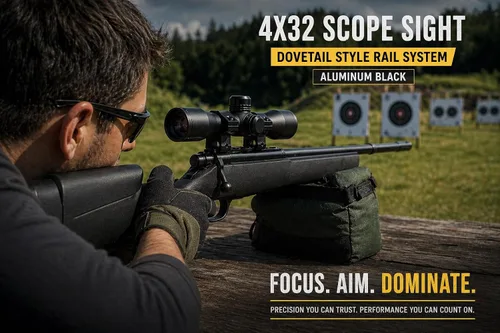 Vista 3 de TRINITY Alcance compacto 4x32 compatible con Crosman RepeatAir 1077 - Alcance de rifle de aire de retícula Mil-Dot con anillos, negro mate