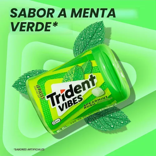 Vista 2 de Trident Vibes Spearmint Rush - Goma de mascar sin azúcar, 6 botellas de 40 piezas (240 piezas en total) Sugar-Free Chewing Gum with Xylitol