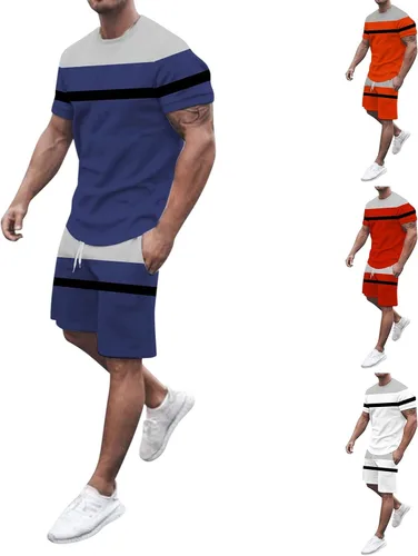 Vista 7 de Mens Two Piece Outfits Sets Lightweight Relaxed-Fit Graphic Short Sleeve Shirts Printed Shorts Breathable Tracksuit