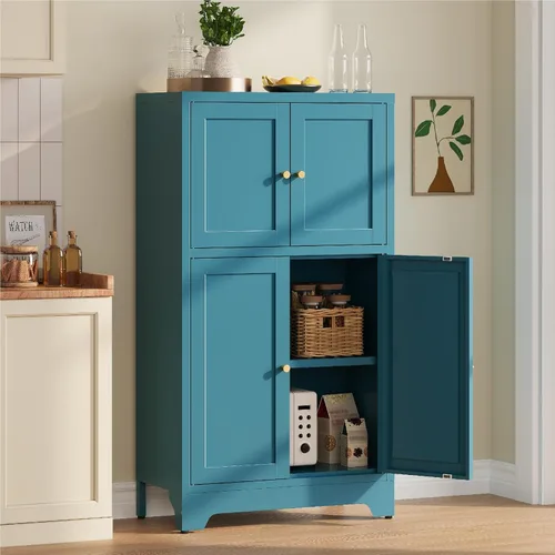 Vista 13 de Gabinete de Almacenamiento de Metal para Baño, Gabinete Aparador Negro con Puertas de Vidrio y Estantes Ajustables, Pequeños Gabinetes de Metal