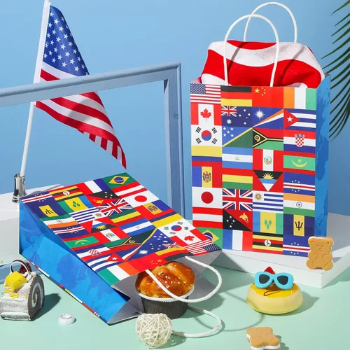 Vista 7 de Pajean Paquete de 16 bolsas de bandera internacional, bolsas de regalo de bandera del mundo para apertura de eventos deportivos, celebraciones