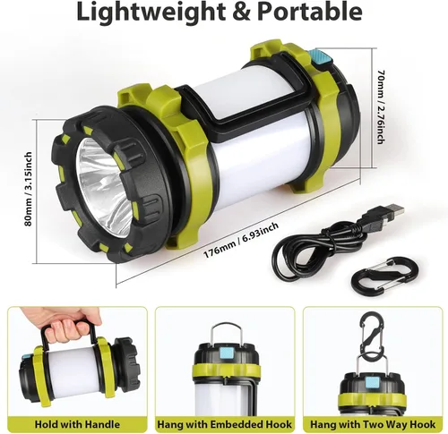 Vista 4 de 1 unidad de linterna de camping, luz LED para exteriores recargable, linternas con 1000 lúmenes, 6 modos, banco de energía de 4000 mAh, impermeable