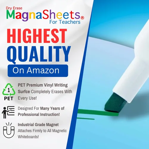 Vista 3 de MAGNASHEETS - Cuaderno magnético de borrado en seco para aulas de 22 x 28 pulgadas, vinilo PET de alta calidad, sin manchas ni fantasmas, incluye