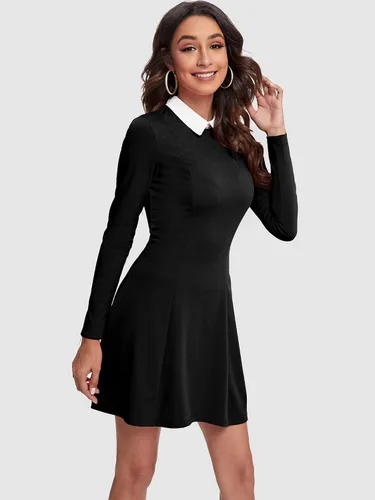 Vista 4 de JECEIKA Vestidos de manga larga para mujer, con cuello Peter Pan, ajuste y acampanado para el miércoles Addam